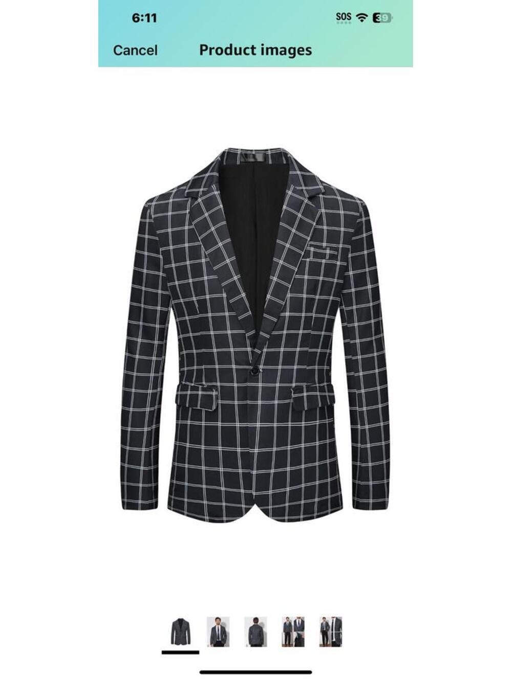 Lars Amadeus Plaid Blazers for Men's Notch Lapel Checked Black Size S M269